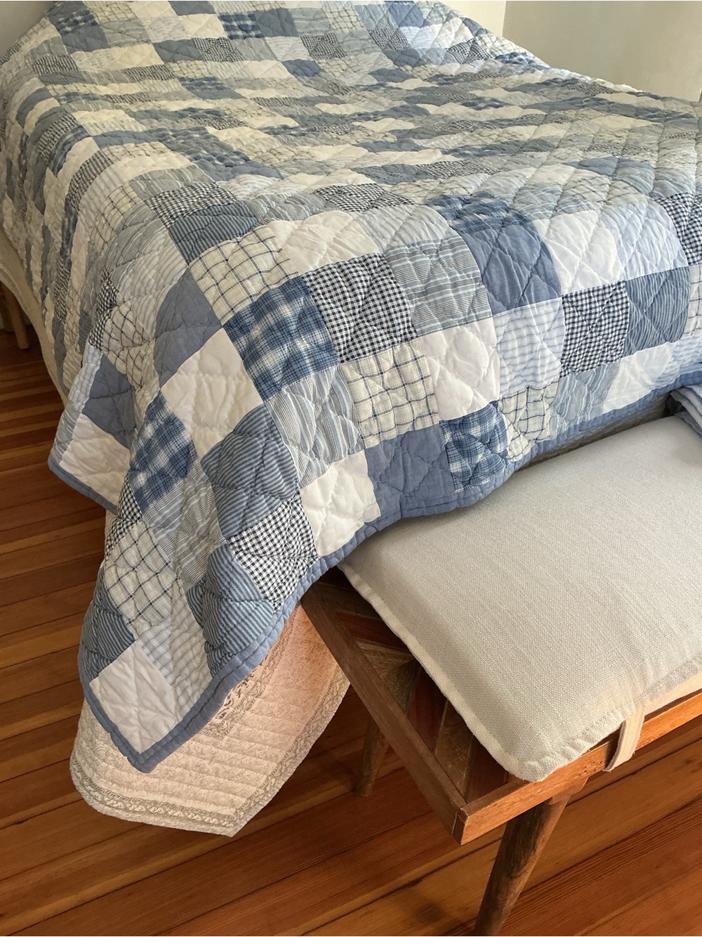 Vintage LLbean Blue Plaid Patchwork Bedspread - Picture 16 of 16